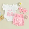 Ensembles de vêtements 3 pièces bébé fille tenue d'été petite lettre SIS body à manches courtes et shorts imprimés à pois ensemble avec bandeau