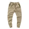 Men's Pants Men Cargo Elastic Waist Male Pockets Slim Cropped Trousers Clothes