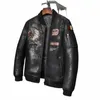 Mens pälsrock B3 Sheepskin Outwear Baseball Collar Mens Shearling Coat Indian Totem Men Aviator Jacket Pilotjacka x5km#