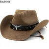 Wide Brim Hut Bucket Hats Bauhinia New Strow Western Herren Cowboy Hut Sommer Outdoor Strand Sonnenhut Sombrero Hombre J240325