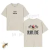 Unisex rhude t shirt män kvinnor sommar tees samling rhude tshirt ren bomullsskjortor överdimensionerade tunga tygpar klär toppkvalitet t shirt 87