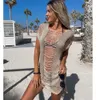 2024 Crochet Cover Up Beach Sexy See Through Hollow Out Dress Women Summer Clothes Knitted Beachwear Bikini Cover-ups 240315