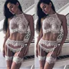 Sexy conjunto lingerie sexy feminino cor apaixonada sutiã + em forma de t suspender conjunto pijamas lingerie exótica conjunto transparente sexy renda babydoll c24325