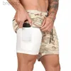 Pantanos cortos para hombres cortos para hombres que corren pantalones cortos de camuflaje de camuflaje entrenamiento de compresión de baloncesto 2-en-1 entrenamiento de secado rápido de ropa deportiva 24325