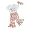 Conjuntos de roupas Groovy One Baby Girl Aniversário Outfit Floral Manga Curta Romper Bodysuit Bell Bottom Pants Set