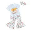 Kledingsets Baby Peuter Meisjes Pasen Outfits Wortel T-shirt Tee Tops Bell-Bottoms Flare Broek Hoofdband 3 STKS Kleding Set