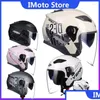 Casques de moto Casque Double Miroirs Protection solaire saisonnière 3/4 Demi-hommes et femmes Sécurité d'hiver Anti-buée Lentille Drop Livraison Automo Otrc5