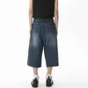Men's Jeans IEFB Korean style retro mens summer jeans loose fitting mens wide leg knee length shorts 2023 new wash fashion denim Trouser 9A8825L2403