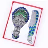 Make Up Mirror Chinese Vintage Hollow-Out Carving Rhinestone Mirror Comb Set With Present Box Elegant Pocket Mirror for Women