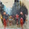 Calligraphy City Landscape Art Large Abstract City Oil Painting Hand Painted Vintage Avenue Urban Wall Art Winter Architectural Home Decor