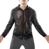 Ethnic Clothing Men Sequined Shirt For Daily 1 Male Tops Black Fall Polyester Mesh Sequin Comfy Mens Nightclub Silver