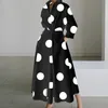 Herfstjurk lange mouw dot print elegante maxi -jurken voor vrouwen 2023 witte casual v nek shirt party robe femme 240312