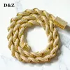 D Collier de boucle à la chaîne de corde D Z 8 mm Iced Out Cumbic Zircon Stones Twist for Men Hip Hop Bijoux 240311