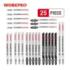 Pièces WORKPRO 25PC lames de scie TShank jeu de lames de scie sauteuse lames assorties pour bois plastique métal lames de coupe fabriquées avec HCS/HSS/BIM