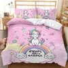 Cartoon Unicorn Pony Bedding Girls Kids Däcke Cover Lovely Comporter Linen Bed Set Sweet Kawaii