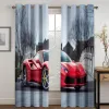 Gordijnen Trendy Stad Sportwagen Landschap 3D Afdrukken Semi Zonnescherm Gordijn Pak Polyester Wasbaar Slaapkamer Haak Accessoires