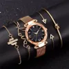 Bracelet de mode regarde les femmes 5 pcs sets luxury rose or dame watchs starry sky magnet boucle cadeau pour femme 201204232m