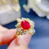 Cluster Rings High-End Luxury Women's Pigeon Red Ruby Ring Fashion Original Real S925 Silver 18K Yellow Gold Anniversary