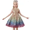 Vestidos de menina para meninas, sem mangas, infantil, princesa, gradiente, champanhe, dourado, lantejoulas, desfile, baile, 4-6 anos