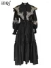 Casual Kleider Gestickte Cape Stil Laterne Hülse Für Frauen Lange Hohe Taille Kausal Lose Elegante Kleid Weibliche 3WQ9225