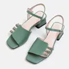 Klänningskor 2024 Fashion Elegant Peep-Toe Non-Slip Women Soft Pu Leather Square Heel Summer Sandals Buckle Strap Hollow Office