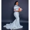 Arabic Plus Aso Size Ebi Luxurious Mermaid Lace Wedding Pearls Long Sleeves Vintage Bridal Gowns Dress