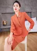 Chegada elegante senhoras formal saia terno feminino laranja azul rosa manga longa feminino blazer conjunto para negócios trabalho wear 240315
