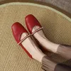 Повседневная обувь из натуральной кожи, женские туфли Мэри Джейн на плоской подошве SmallHut, весна 2024, Aprciot, винно-красная, с завязками и бисером, женские балетки на плоской подошве