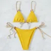 Mulheres Swimwear 2 Pçs / Set Verão Mulheres Bikini Set Cor Sólida Spaghetti Strap Swimsuit Hoop Clássico Secagem Rápida Roupas de Natação para Água