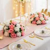 Fleurs décoratives 15 têtes artificielles fausses boules de fleurs en plastique bouquet de roses avec base pour support de pièce maîtresse de mariage décoration de la maison