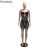 Casual Dresses Olivekwok Women Mesh See även om lapptäcke rem diamanter strass bodycon midi klänning 2024 till och med sexig fest vestido