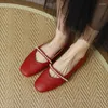 Casual Shoes Genuine Leather Mary Janes Women Flats SmallHut 2024 Spring Aprciot Wine Red Splicing String Beading Lady Ballet Flat