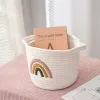 Cestas 1/2 Uds. Cesta de almacenamiento tejida a mano de arco iris nórdico, organizador de escritorio para juguetes para niños, caja de almacenamiento multifuncional para artículos diversos, mesa para habitación de niños