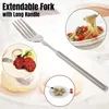 Forks 1pc Retro Fork BBQ Extendable Dinner Fruit Dessert Long Handle Stainless Steel Cutlery Tableware