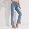 Jeans femininos 2024 calças jeans rasgadas bainha elástica com bolsos elegante perna reta versátil casual streetwear