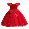 女の子のための赤ちゃんの赤いクリスマスドレスバックレスの結婚式の誕生日セレモニーガラドレスかわいいプリンセスパーティーイブニングドレス240318