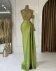 Mermaid Slip Arabic Prom Abiti menta Verde Verde con paillettes High Neck Evening Formale Second Reception Gowns