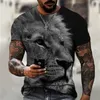 li Fighting Animal Beast Fierce Li Print 3D T-shirt Nouvel été surdimensionné à manches courtes pour hommes Design noir et blanc Polyester 92GO #