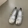Casual Shoes Bailamos Spring Autumn Square Toe Ballet Fashion Low Heel Mary Jane Casaul Silver Shallow Buckle Soft Flats Mujer