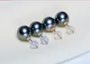 Dangle Earrings PAIR OF 9-10MM NATURAL SOUTH SEA TAHITIAN GENUINE BLACK ROUND PEARL STUD EARRING 925 Silver