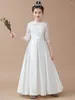 Girl Dresses A-line Scoop Asymmetrical Satin Junior Bridesmaid Dress With Cascading Ruffles Flower Party First Communion Gown