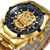 GEWINNER Offizielle Automatik-GOLD-Uhr für Herren, Stahlarmband, Skelett-Mechanik, Totenkopf-Uhren, Top-Marke, Luxus, Drop Whole 210278g