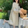 Vêtements de nuit pour femmes Imprimé floral Femmes Chemise de nuit Coréenne Vintage Volants Robe de nuit One Piece Pyjama Printemps Manches longues Bow Home Wear