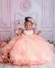 2024 Pearpink Little Girls Birthday Dresses Communication Dress Flower Girls Dresses Tiered Tulle Appliqued Lace Beaded Jewel Kids Gowns For Occasions NF167