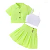 Ensembles de vêtements CitgeeSummer Kid Girls Vêtements à manches courtes Bouton Chemise Cami Tops Jupe Ensemble Tenues