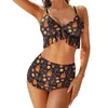 Maillots de bain pour femmes Spooky Pumpkin Bats Bikinis Set Halloween Festive Bikini Maillot de bain Sexy Taille haute Tendance Piscine Modèle Beachwear