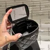 Womens Designer Cowhide Caviar Leather CO Chain Makeup Box Bags With Mirror Silver Metal Chains Crossbody Shoulder Vanity Cosmetic Case Lipstick Handbags 11CM/16CM