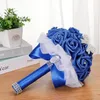 Fiori nuziali Sposa damigella d'onore con fiocco di diamanti Fiore rosa Bouquet artificiale 5 colori Accessori regalo