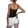 Women's Tanks Leopard Print Spaghetti Strap Tank Tops Sleeveless T-Shirt Y2K Streetwear Clubwear Fairy Coquette Lace Trim Crop Women