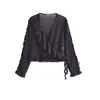 Dames blouses shirts zadata 2024 herfst y street style mode diep v ruche top drop levering kleding kleding otojp